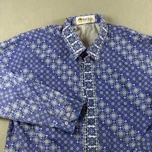 Batik Keris Mens Blue Geometric Floral Print Long Sleeve Button Up Shirt 16.5